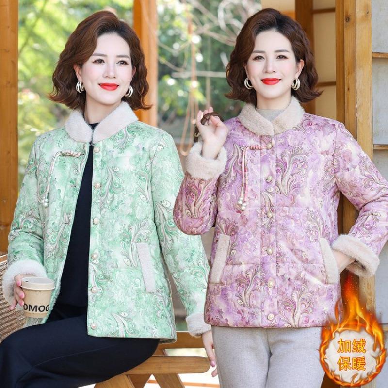 Winter clothing velvet new thickened cotton-padded jacket medium jacket women's clothing Chinese cotton-padded jacket women