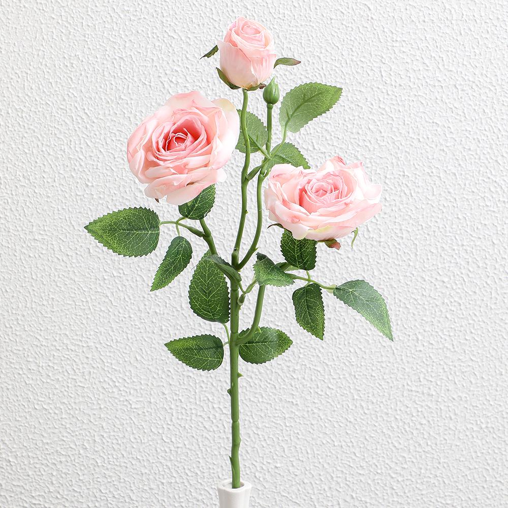 Scorched Edge 3-Head Artificial Rose, Retro Style Fake Flower for Home and Wedding Decoration, Photography Prop.
