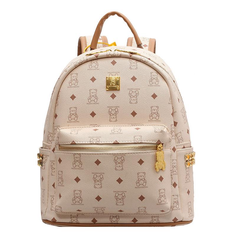 Cute bear print backpack 2025 new fashion versatile large capacity lightweight backpack handbag