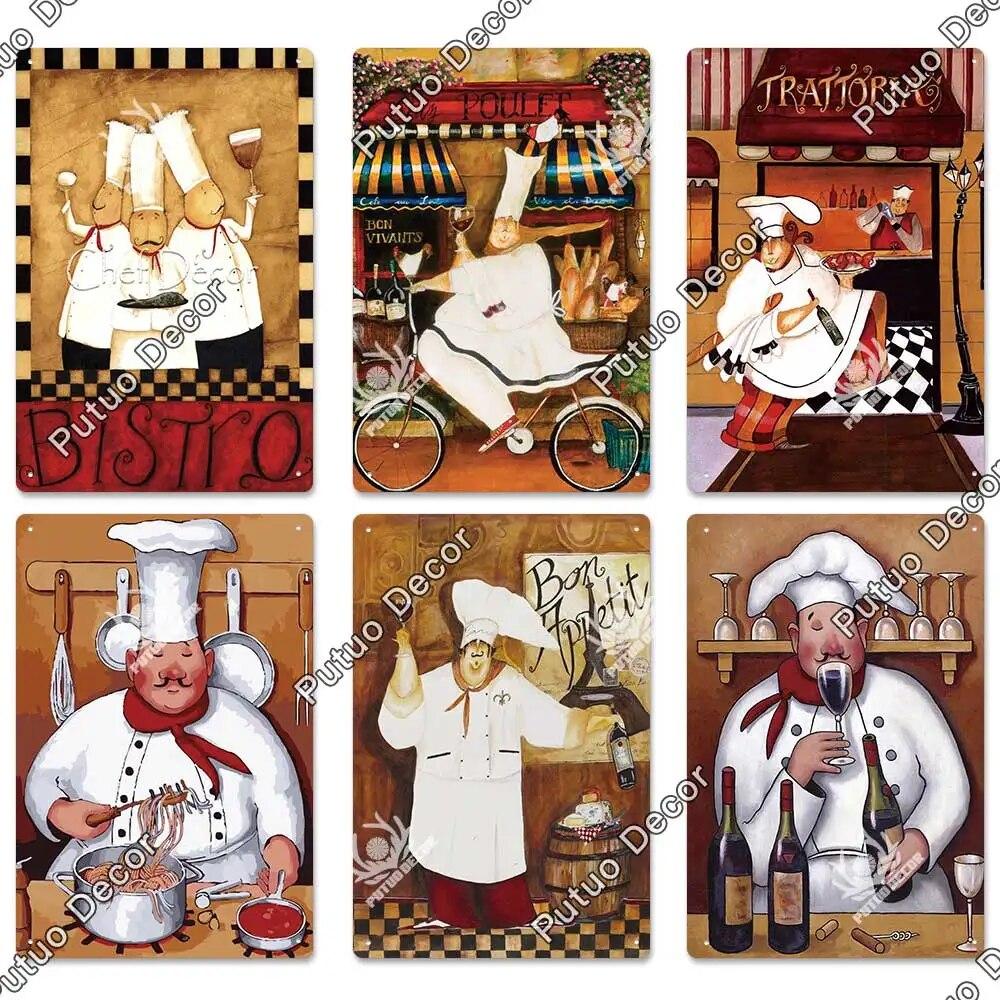 Putuo Decor Chef Metal Painting Retro Tin Sign Cook Kitchen Vintage Wall Decor Restaurant Diner Bistro