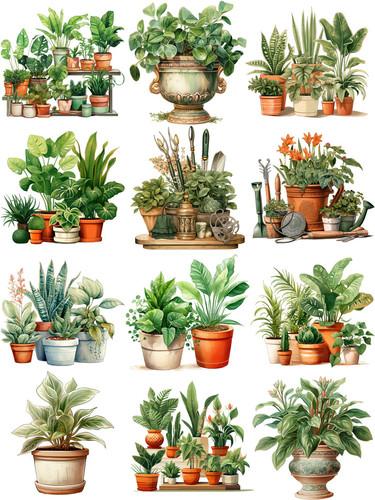 12Pcs/Pack Green Courtyard Sticker DIY Craft Scrapbooking Album Junk Journal Decorative Stickers