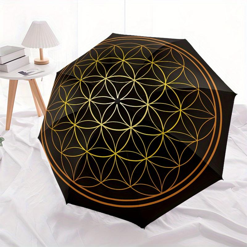 Golden Flower of Life - Sacred Geometry, Cars, or Any Smooth SurfaceUmbrella, Portable 3-Fold Umbrella for Men & Women,Christmas Gift ES68