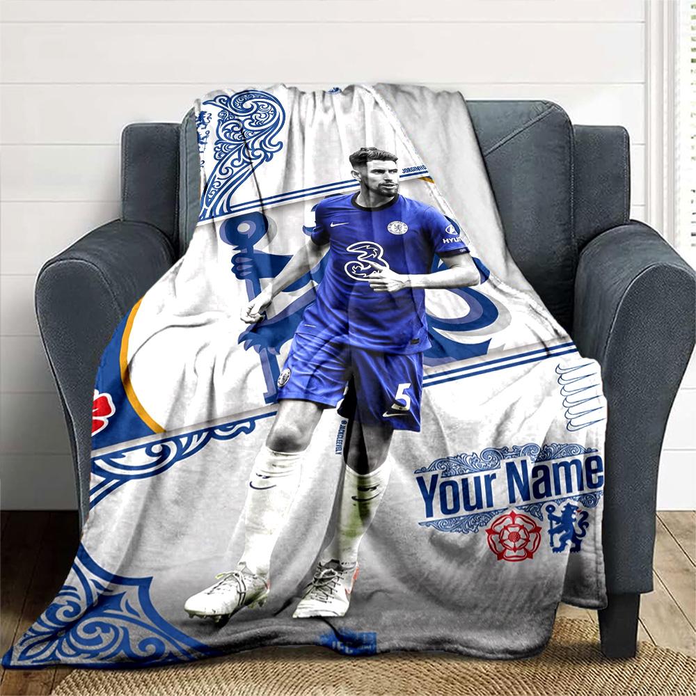 Chelsea Fc Football Player Personalized Text Blanket Gift Customizable Blanket Soft & Cozy Great for Home Decor Couch Bed Seaside
