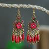 1 Pair Women Earrings Flower Shape Tassel Shiny Rhinestone Drop Earrings