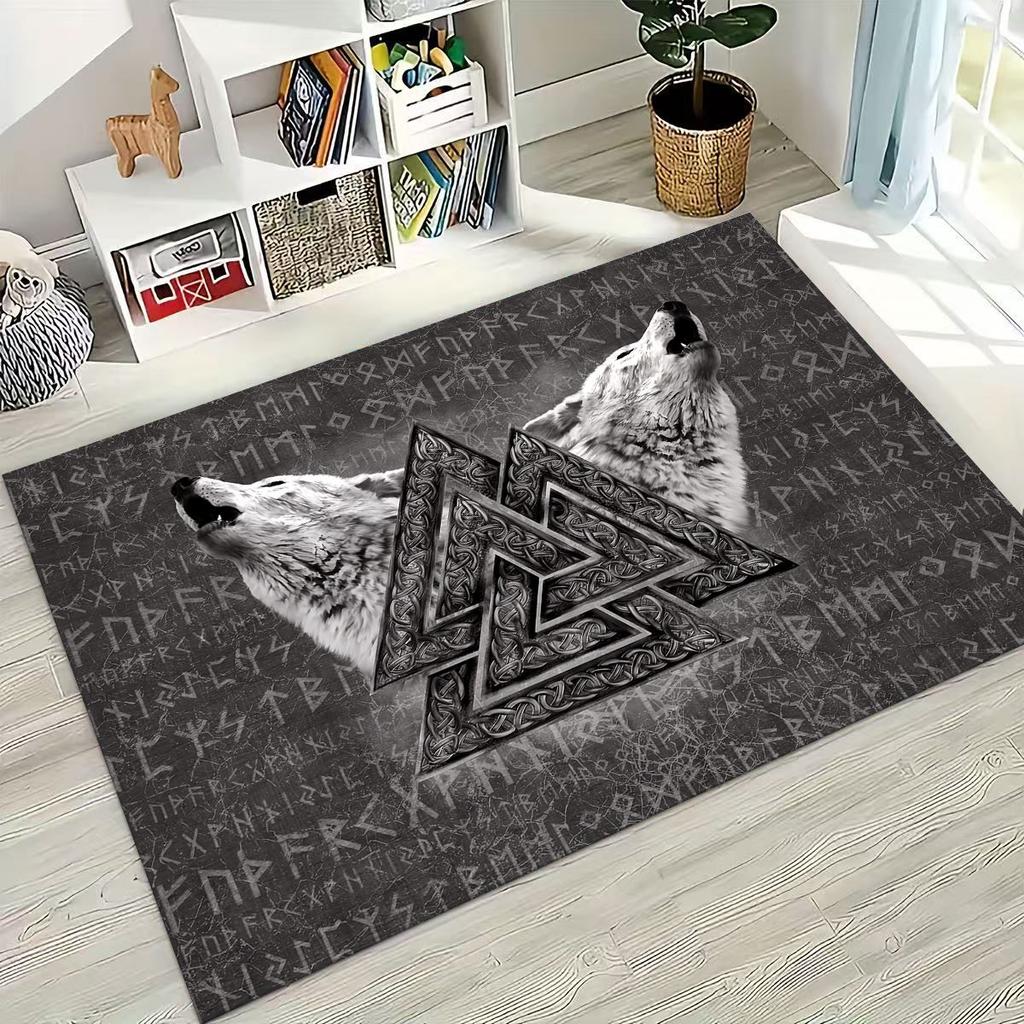 Nordic Viking Warrior Symbol Valhalla Valknut Rune Moto Rug for Bedroom Living Room Sofa Home Doormat Decor,Non-slip Floor Mat
