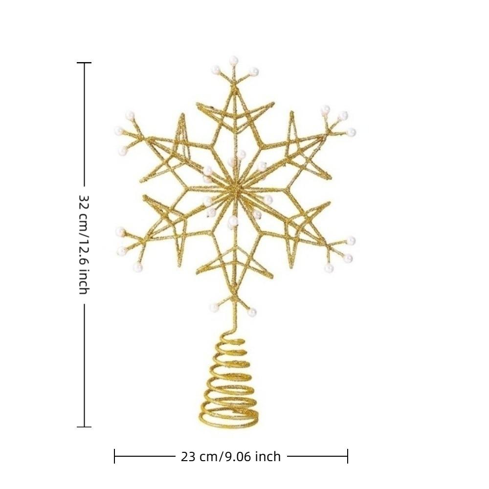 Iron Snowflake Tree Topper Pearl Accent Xmas Tree Top Ornament Christmas Scene