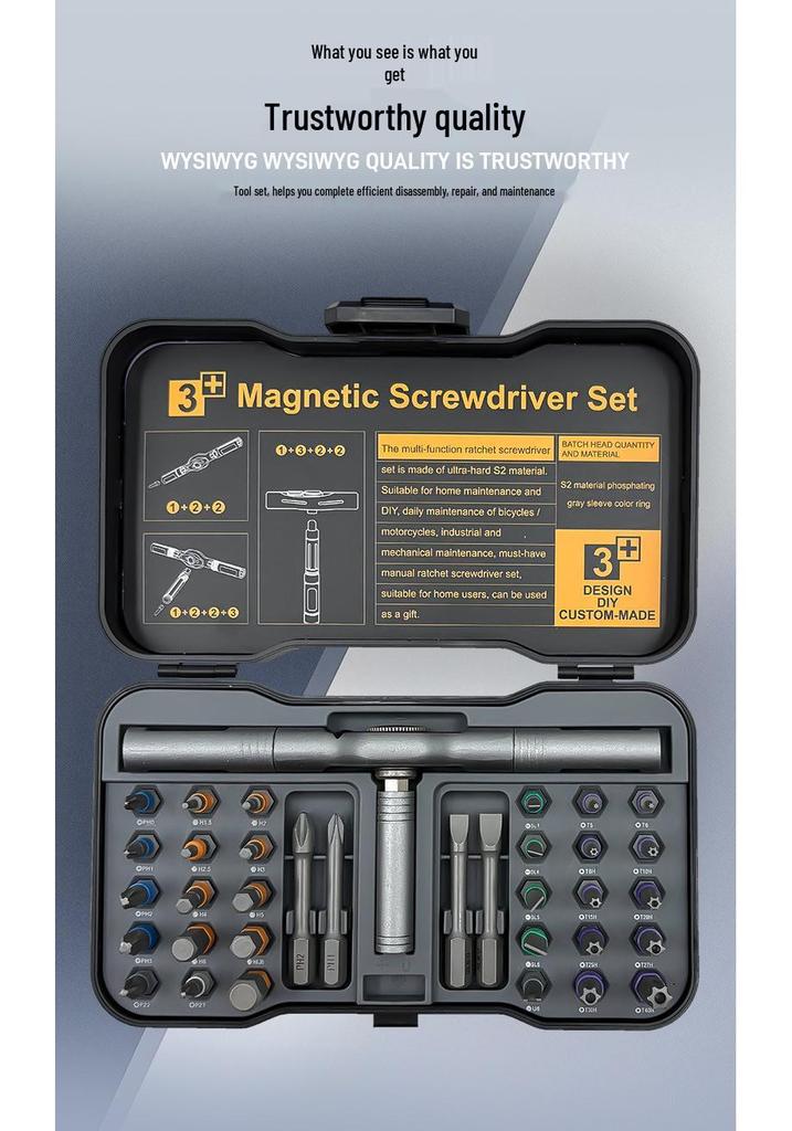 24-in-1 T-Griff Ratsche Schraubendreher: Multifunktionales magnetisches Kreuzschlitz- und Schlitzschraubendreher-Reparaturwerkzeug.