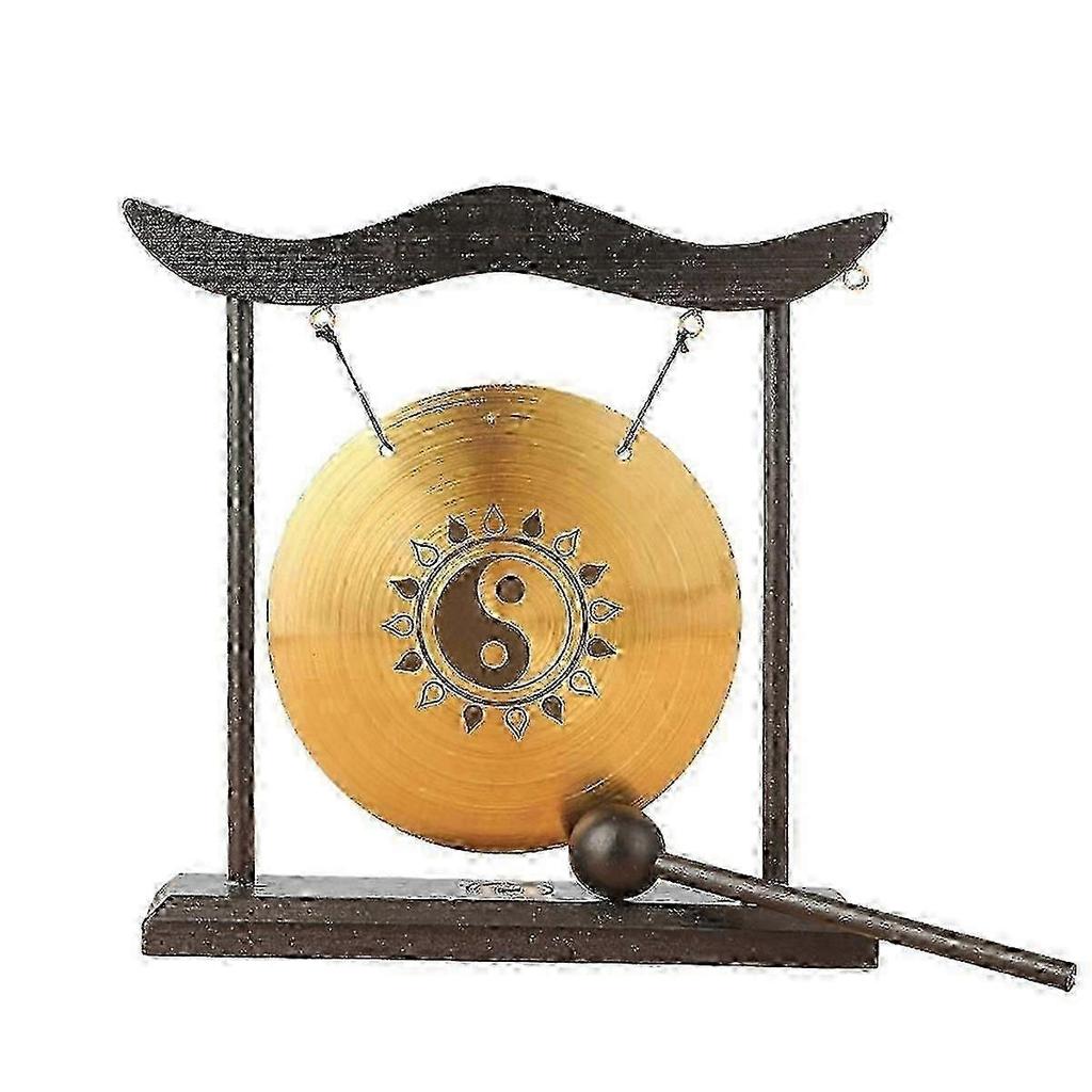 Mini Desktop Gong Table Wind Chime Percussion Instrument Cymbals Gongs with Mallet compatible with Home Decor H