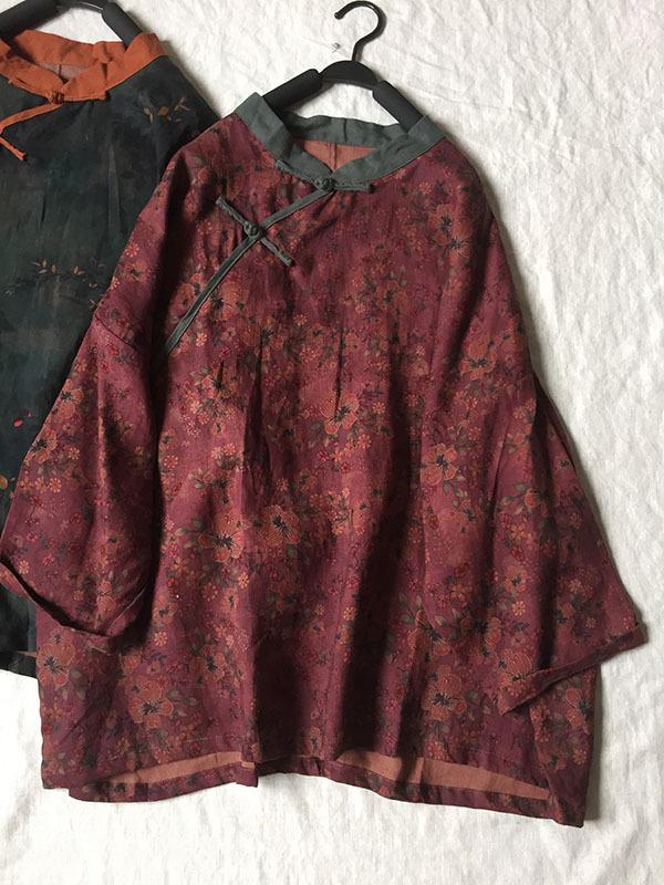 2026 Spring Floral Linen Retro Frog Button Short Jacket