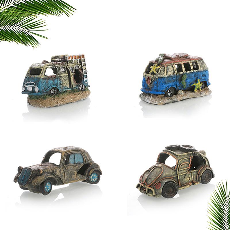 Aquarium Ornament Shaped Like Car Wreckage, Featuring Hiding Holes For Fish And Shrimp, Aquarium Decorations, And Aquascaping.
