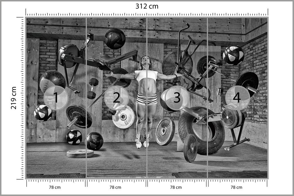 Photomural Woman Floating Between Sports Equipment Structural Vinyl 312x219