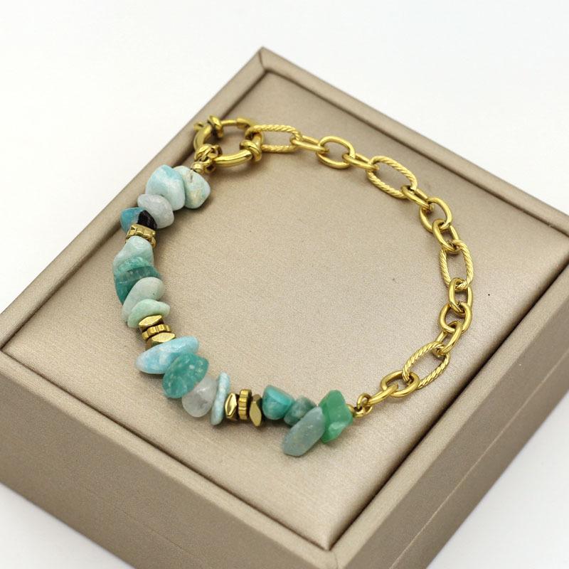 Irregular Gravel Bead Stainless Steel Bracelet - Women s Fashion Titanium Chain Jewelry синий