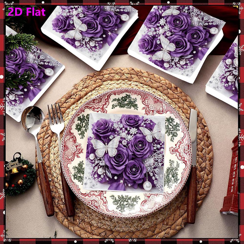 20pcs Disposable Napkins with Rose Pattern Print for Wedding,Parties,and Daily Use for Thanksgiving Fall Christmas Table Decoration
