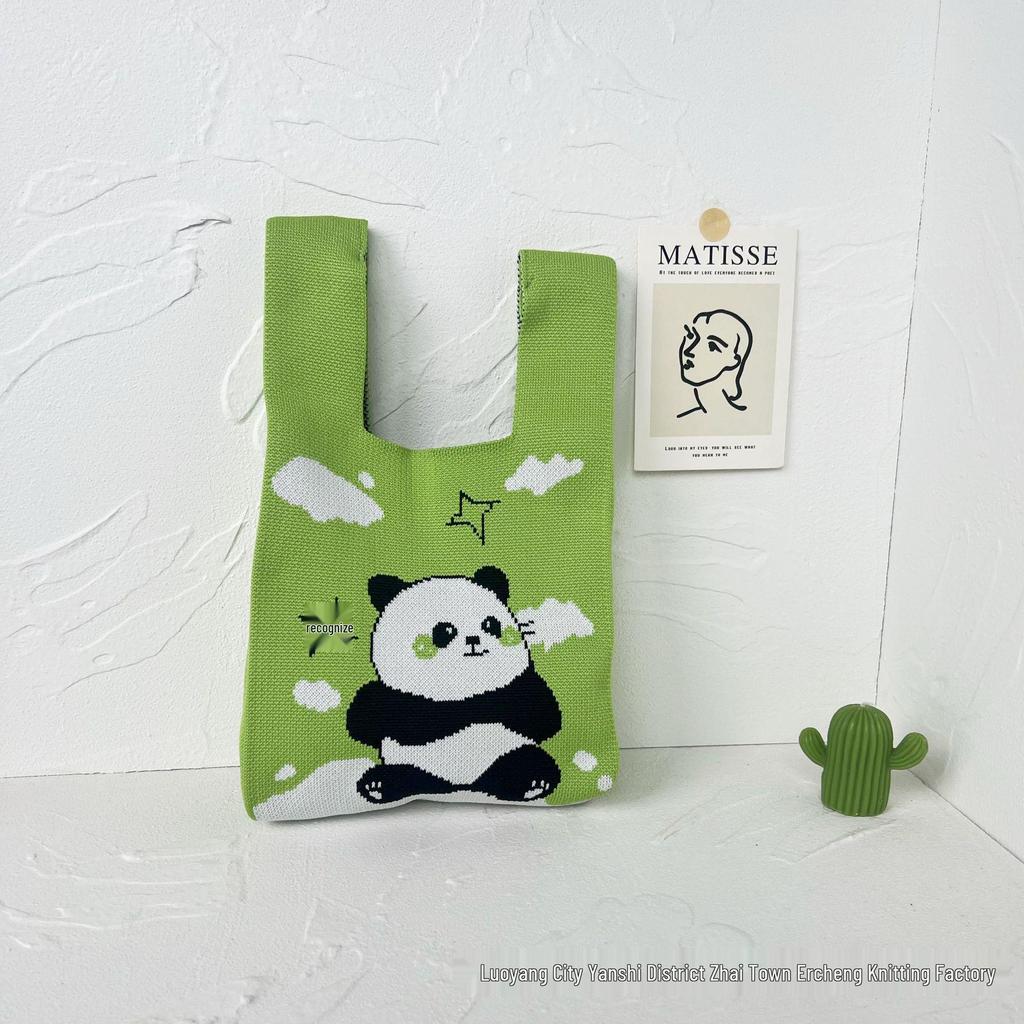 Panda Knit Women's Cross-Border Wrist Tote Handbag