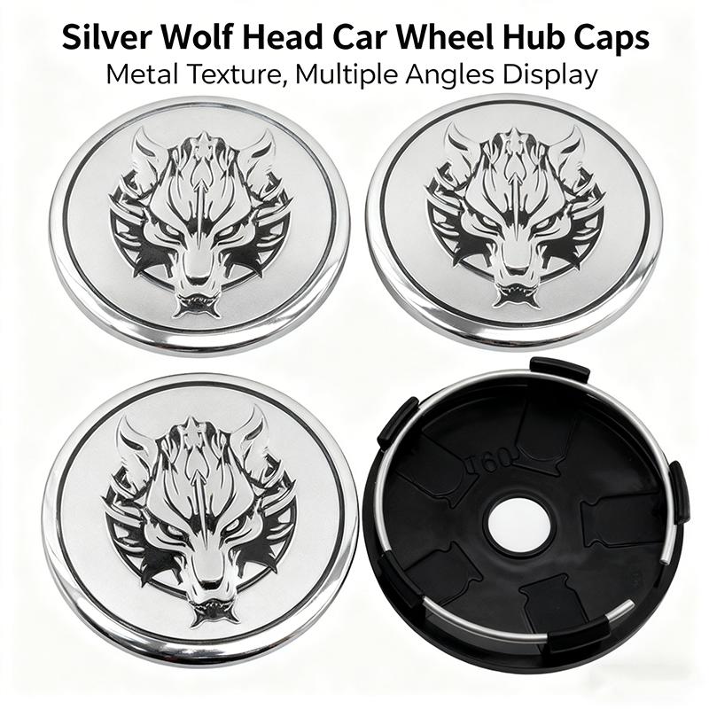 4Pcs/Set 56+60mm Universal Wolf Emblem Car Wheel Center Hub Cap Stickers Auto Rim Cover Exterior Accessories