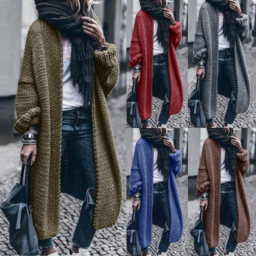 Loose Plain Women Sweater Cardigan Winter Warm Chunky Knitted Jumper Jacket Coat