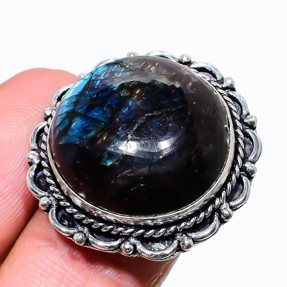 Labradorite Gemstone Handmade 925 Sterling Silver Jewelry Ring Size 7 O4r97
