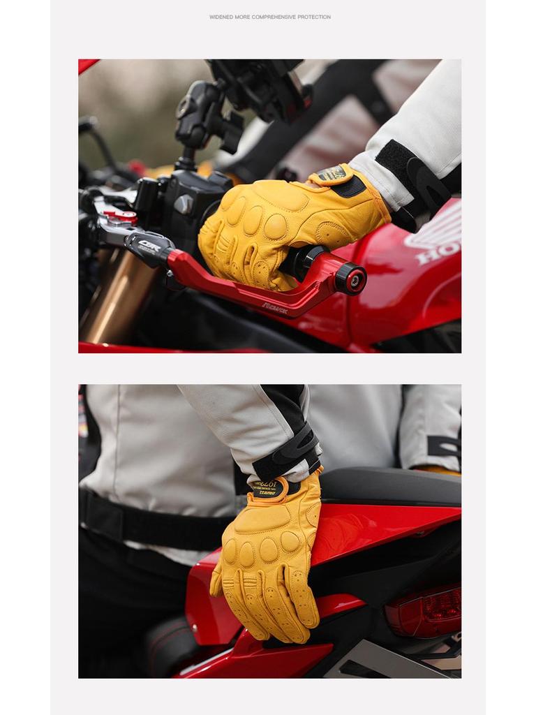 Gants de moto Dennis Vintage en cuir de vache - Respirants, Anti-chute, Écran tactile, Équipement de conduite de motard quatre saisons
