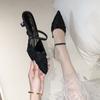 Versatile cool slippers 2025 summer new lace breathable pointed bag head half slippers women wear high-heeled cool slippers