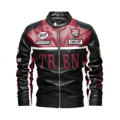 Herren Lederjacke Europäische Größe Einlagig Modisch Bestickt Motorrad Herren Lederjacke