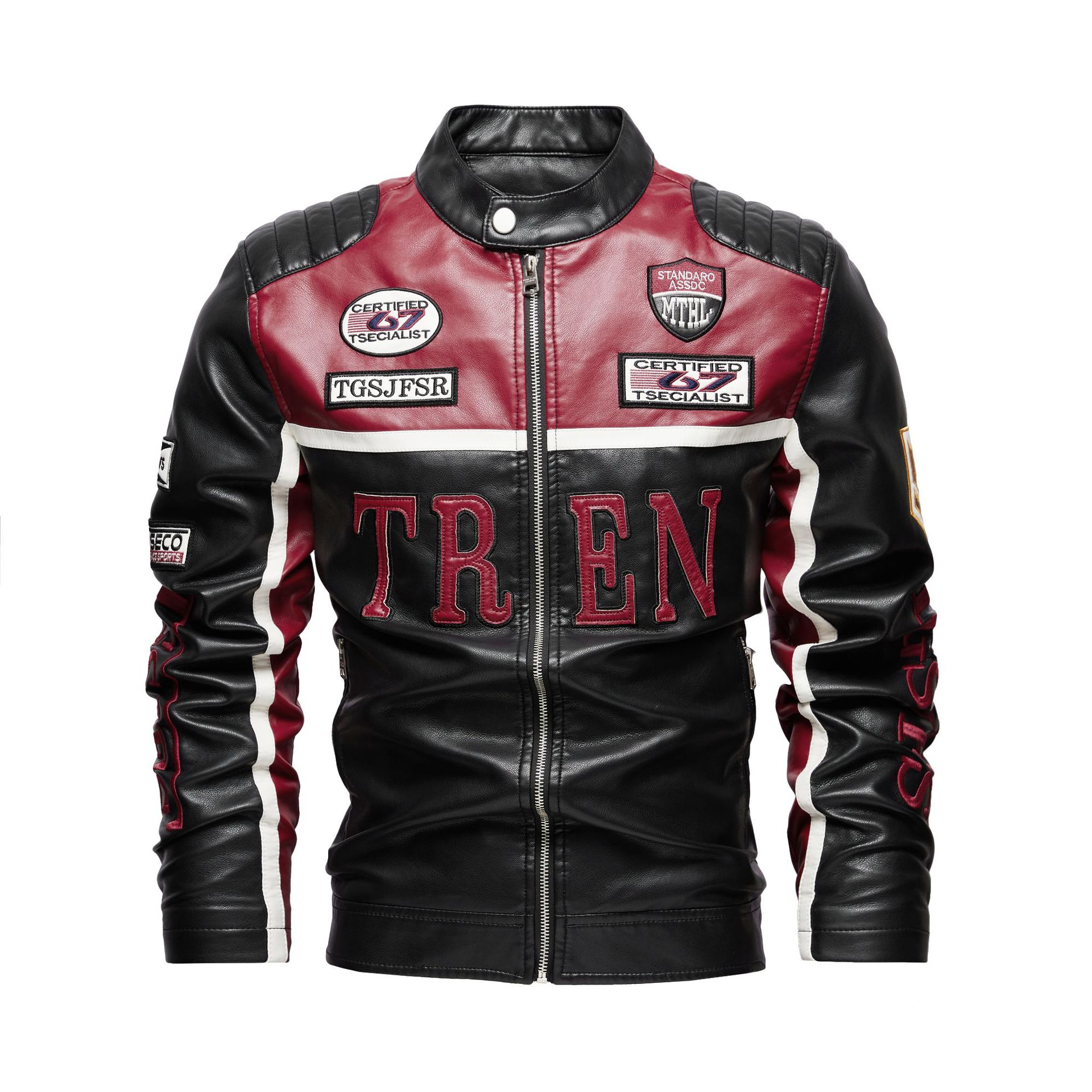 

Мужская кожаная куртка Европейский размер Однослойная Модная Вышитая Мотоциклетная Мужская Кожаная Куртка S чёрный