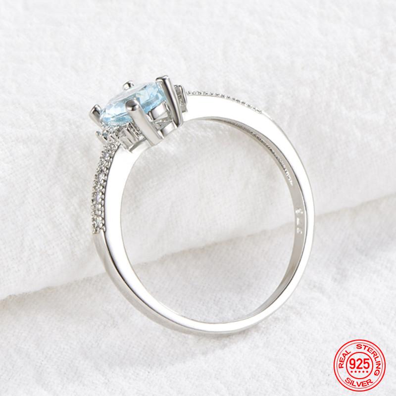 925 Sterling Silver Charm Aquamarine Ring For Women Fashion Wedding Jewelry Engagement Party Gift 2025