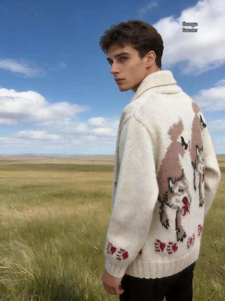 Retro Wolf Head Jacquard Zipper Cardigan: Thick Knit Unisex Sweater (2026)