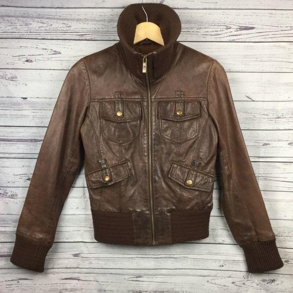 Goose Craft Riders Jacket Lamb Leather Jacket / Women's S / Brown / Bike Jacket / Rib Collar Cuffs Hem / Blouson Outer