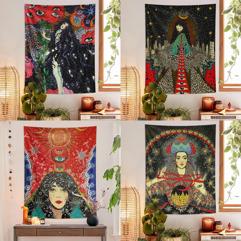 1pc Girl Floral Tapestry, Eye Tapestry, Hippie Psychedelic Retro Fun Cool Color Poster Wall Decoration