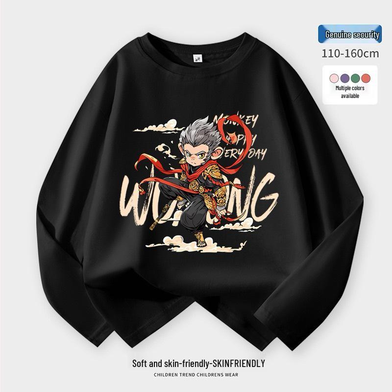 

New Boys Pure Cotton Cartoon Color Block Raglan Long Sleeve Top 140cm (56-68 jin)