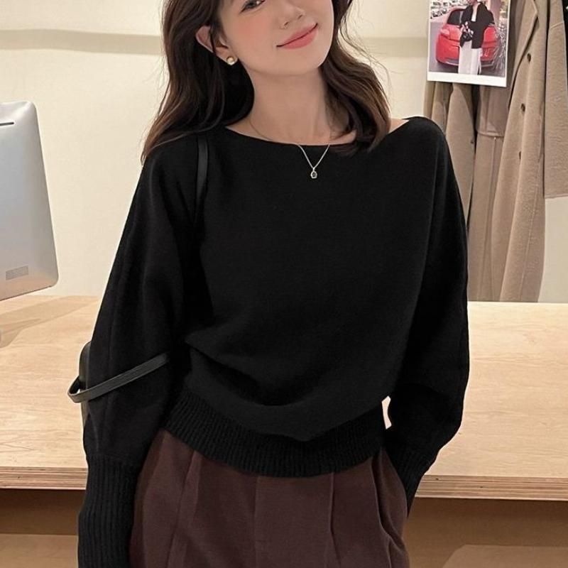 

Топ с открытыми плечами в корейском стиле, розовый вязаный, женский, осенне-зимний, облегающий, базовый слой XL чёрный