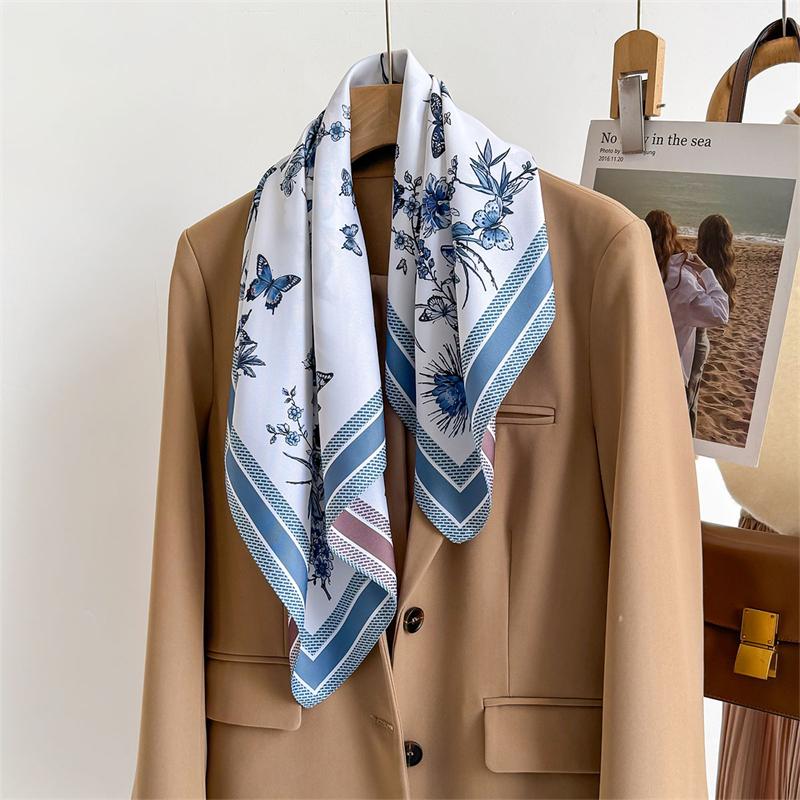 70cm Luxury Brand Square Scarf Design Double Side Shawl Wrap Print Twill Silk Women Hijab Female Foulard Headband Bandana