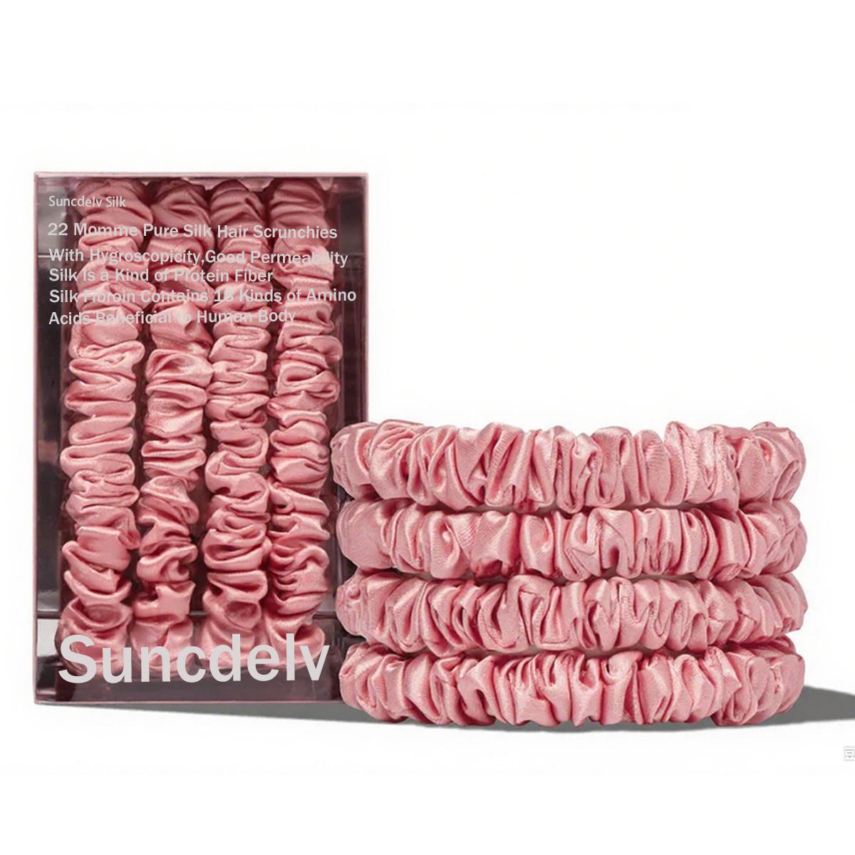 

4 шт. резинки для волос из 100% шелка арбузно-красного цвета, резинки-скранчи, женские аксессуары для волос