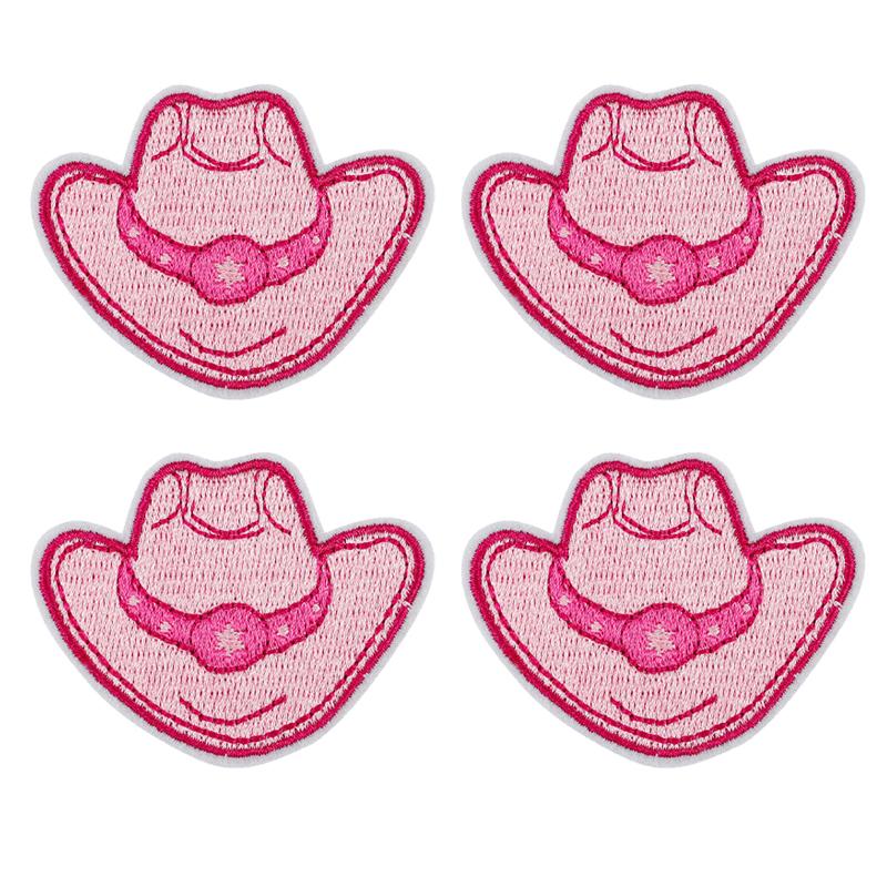 10PCS/lots Pink Western Cowboy Embroidered DIY Iron On Patches For Hats Jackets Jeans Sew Badges Pink Cartoon Embroidery Patch