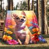 1pc Floral Garden Dog Outdoor Soft Polyester Flannel Throw Blanket Versatile for All Seasons , Soft , Cozy , Warm All Season Quilted Throw ,