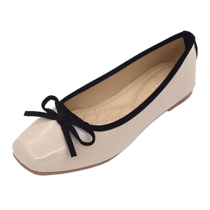 2025 Doudou Grandma Ballet Bow New Square Head Flat Bottom Red Single Shoes Fragrant Light Mouth Versatile Women's Shoes