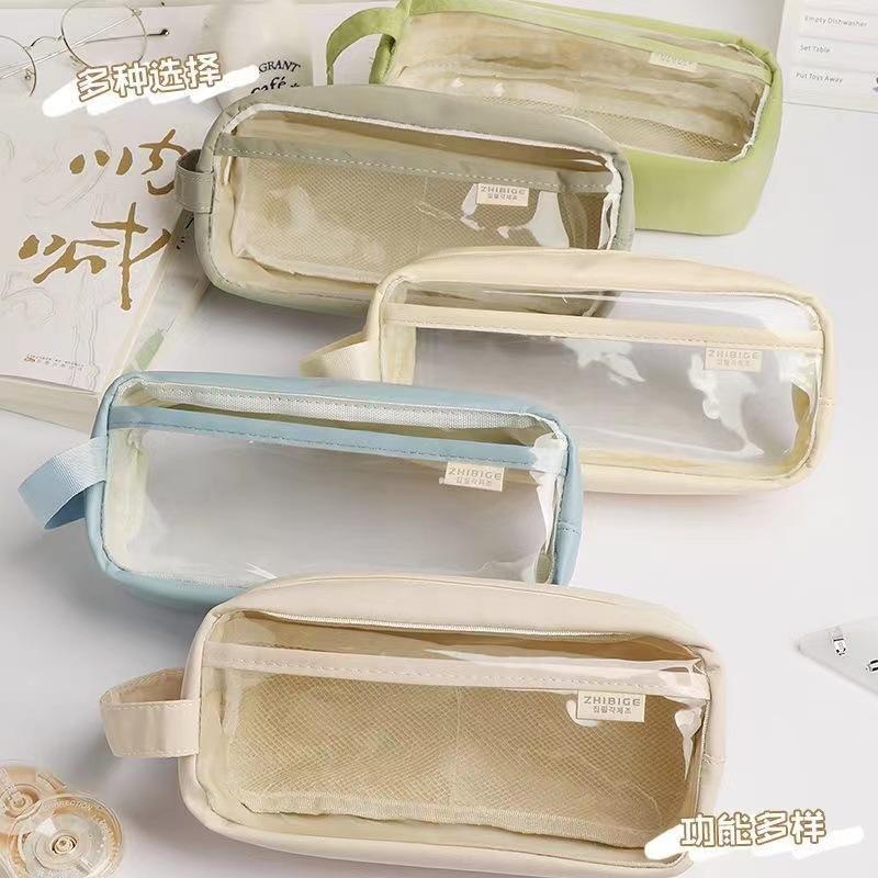 PVC transparent pencil case, simple three-dimensional zipper storage, waterproof stationery, cosmetic bag box, portable and exquisite