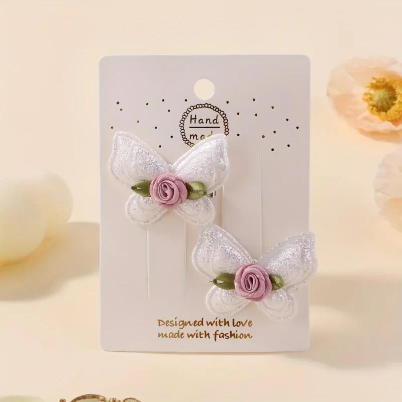 

BABY BOWS 2Pcs/lot Sweet Flower Hair Bangs Clips Delicate Handmade for Women Girls Butterfly Hairpins Headwear Hair Accessories