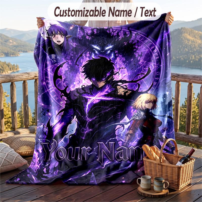 Personalized Flannel Throw Blanket,Solo Leveling Custom Printed Name, Cozy Plush Blanket For Home Use