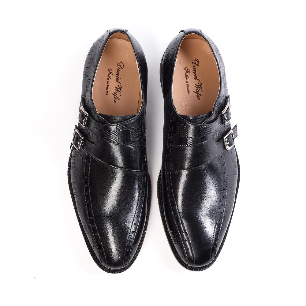 Leather Shoes Men'S Handmade Leather Dress Metal Buckle Business Men'S Shoes Casual Breathable British Engraved Monk Shoes