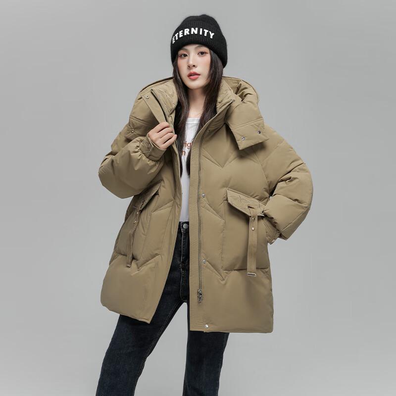 XueZhongFei Women's 90% Down Hooded Mid-Length Puffer Jacket