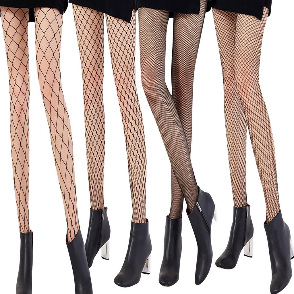 4pcs Elegant Black Sheer Hosiery Collection Featuring Fine Medium And Large Net Openings Plus Stylish  Weave Design