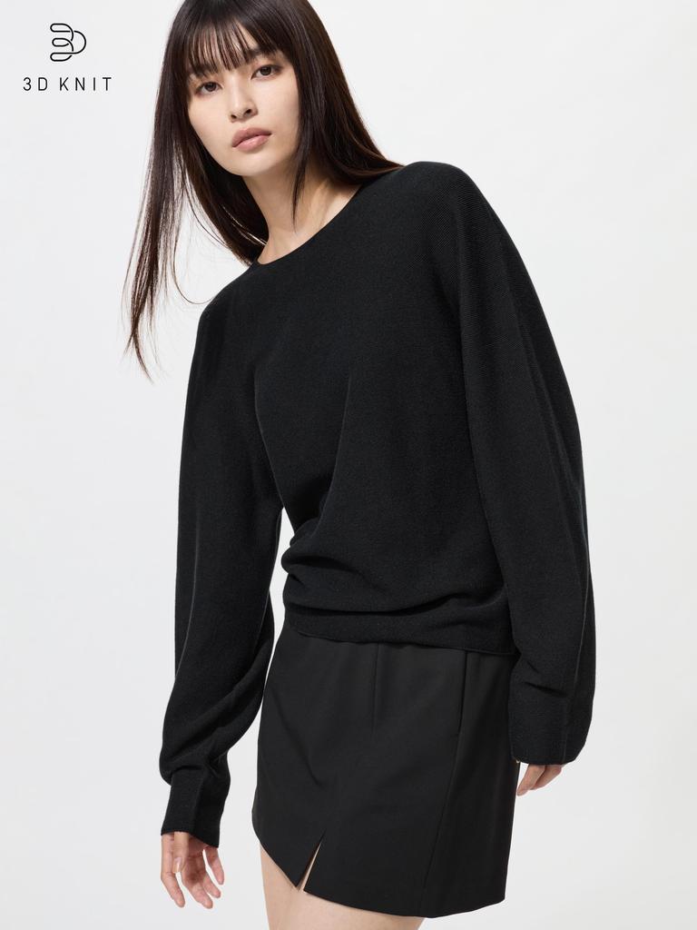 Uniqlo 3d Knit Cotton Crew Neck Volume Sleeve Sweater