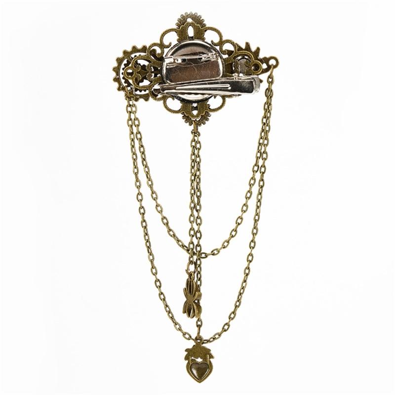 Handgefertigte Steampunk Teufelsauge Brosche Haarklammer mit verstellbarer Kette Aufwändiges Metallzahnrad Gothic Damen Haaraccessoire