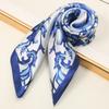 Satin Silk Square Scarf Hijabs Blue And White Blendent Printed Muslim Hijab Bandana Soft Head Scarf Female Headband