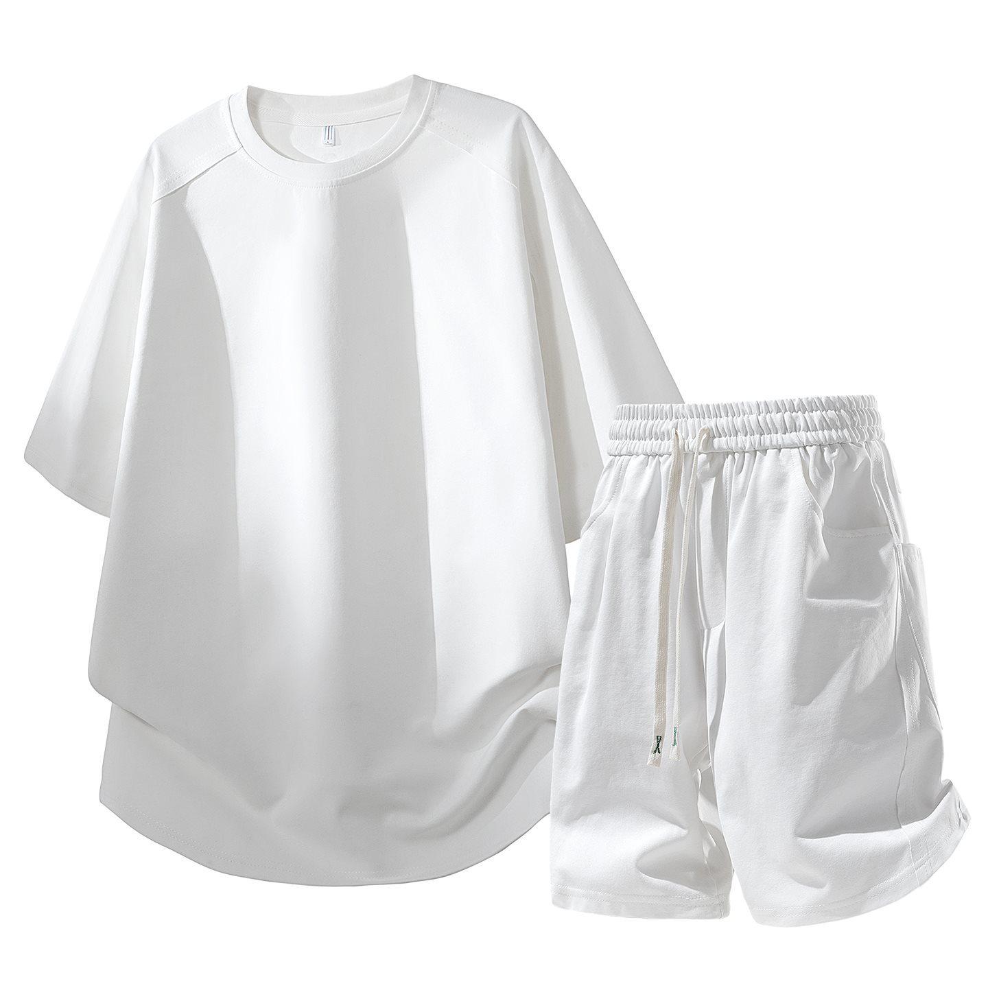 Purple Teen Summer Casual Loose Fit Short Sleeve and Shorts Set L белый
