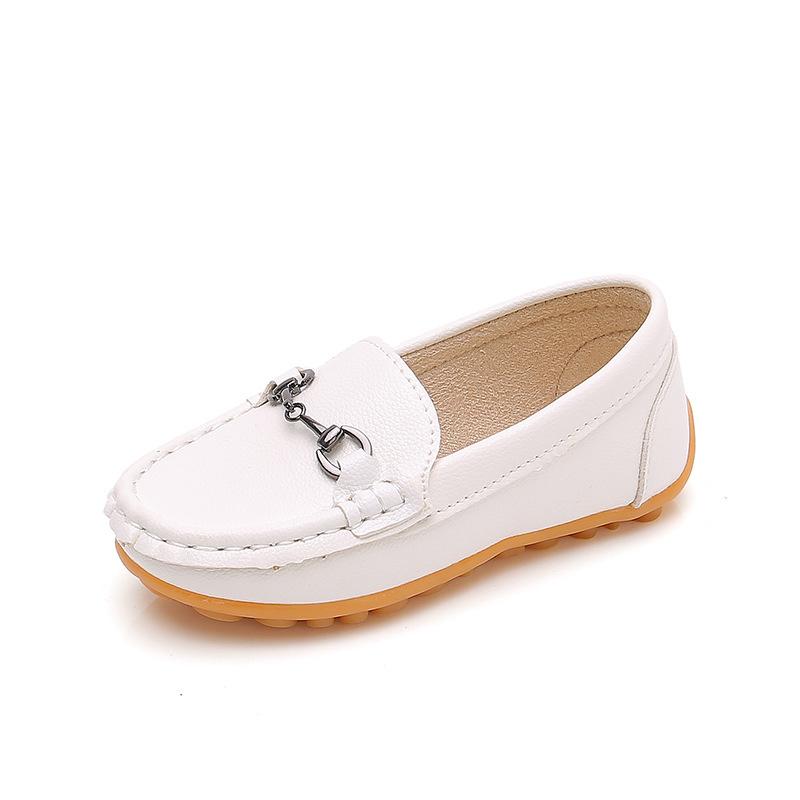 Children'S Boys Casual Leather Shoes Kids Metal Chain Buckle Loafers Peas Shoes Toddler Slipon Soft Boat Moccasin Of Baby Y