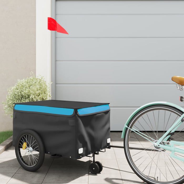VidaXL Remorque de vélo noir et bleu 30 kg fer 94100