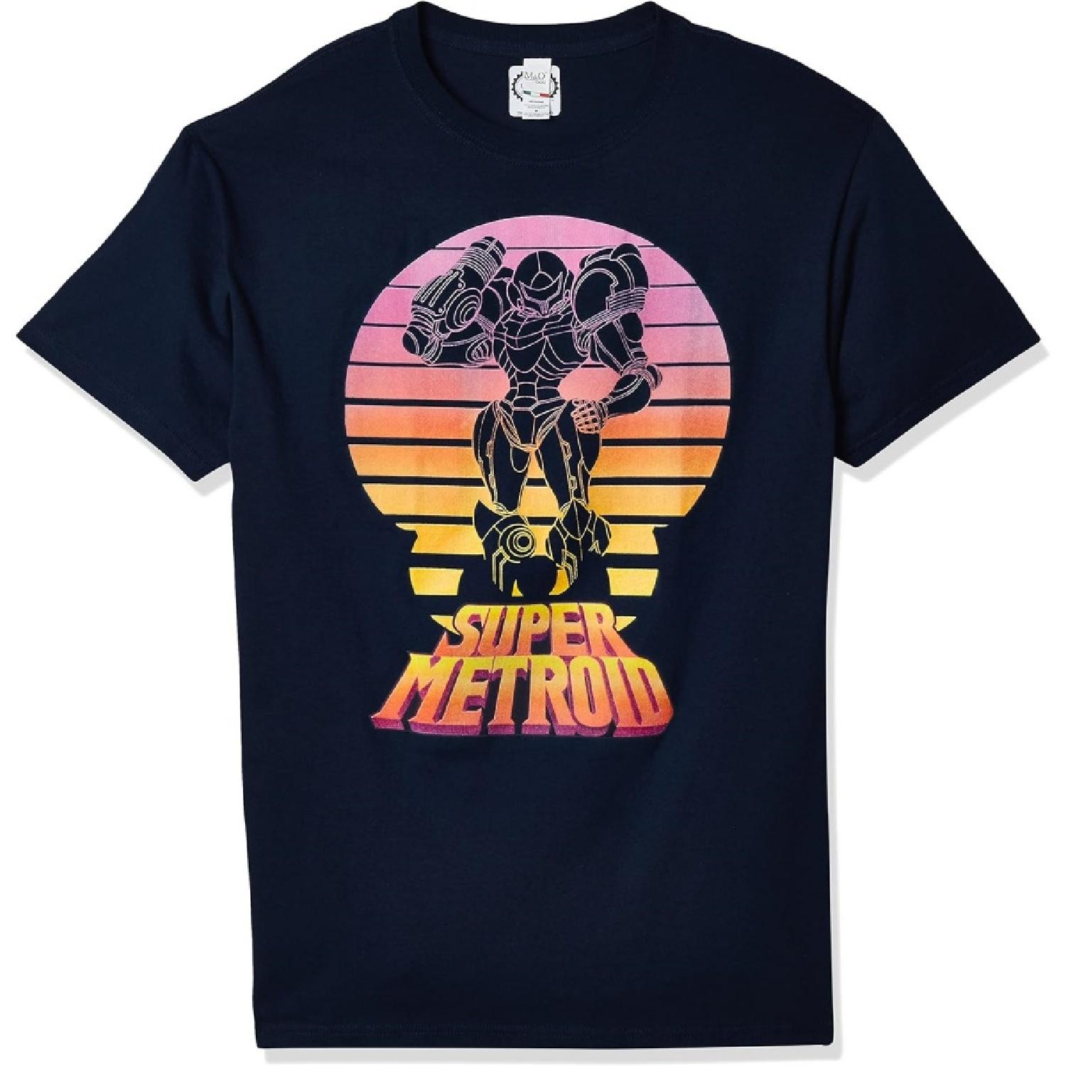 Nintendo Mens Super Metroid Samus Retro SunsetT-Shirt S
