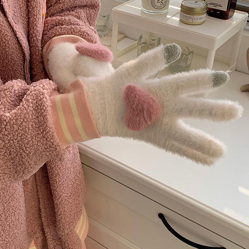 Love Plush Gloves Women's Cute Warm Thick Cycling Touch Screen Gloves